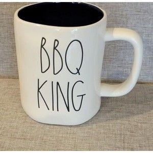 Rae Dunn “BBQ KING” Double Sided Coffee Mug Blue Inside With Grill On Back